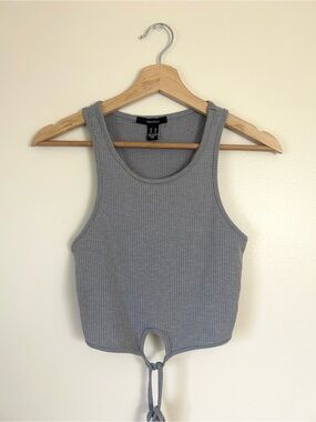 Forever 21 Ribbed Grey Waist Wrap Crop Top XS | Keyhole Tie Front Tank